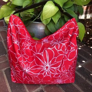 Neiman Marcus Hobo Tote Red & White Floral Bag